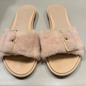 Stuart Weitzman Blush Fuzzy Slide Sandals